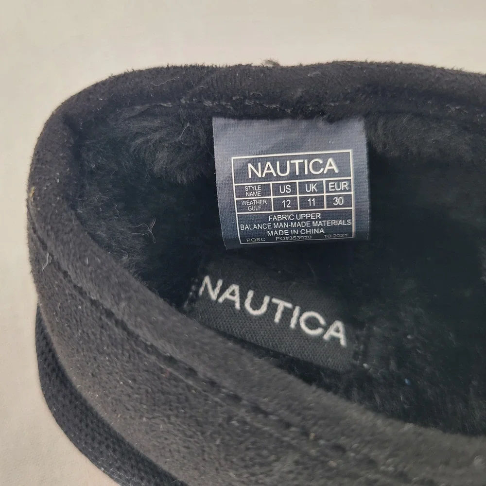Nautica Kids Black Faux Fur Lined‎ Slip On Moccasin Slippers